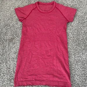 Red striped lululemon swiftly tech tee